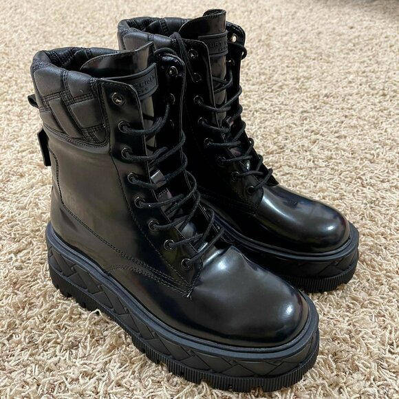 KURT GEIGER London Lace Up Patent Leather Boots, Size 41 (Men’s 8/Women’s 10)